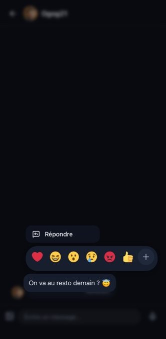 Message direct LookDat avec le sélecteur de réactions emoji ouvert